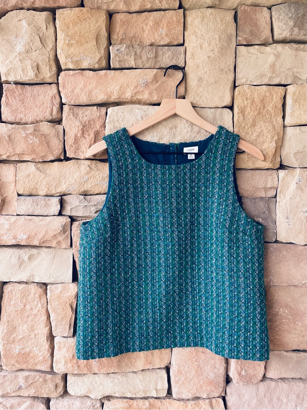 J. Crew Green Tweed Sleeveless Shell Top